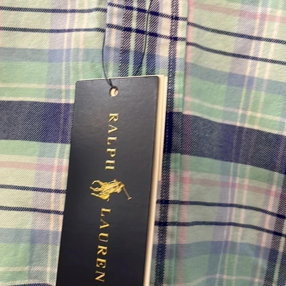 NWT Ralph Lauren Button Down Shirt Collared Long Sleeve Blue Plaid 100% Cotton S - Picture 3 of 6